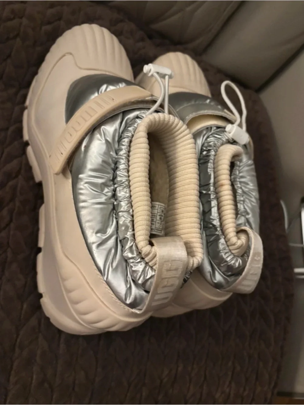 UGG Kids Silver and Cream Waterproof Winter Boots
